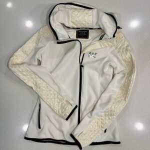 Abercrombie & Fitch Cream Hooded Jacket with Quilted Sleeves and Black Trim
